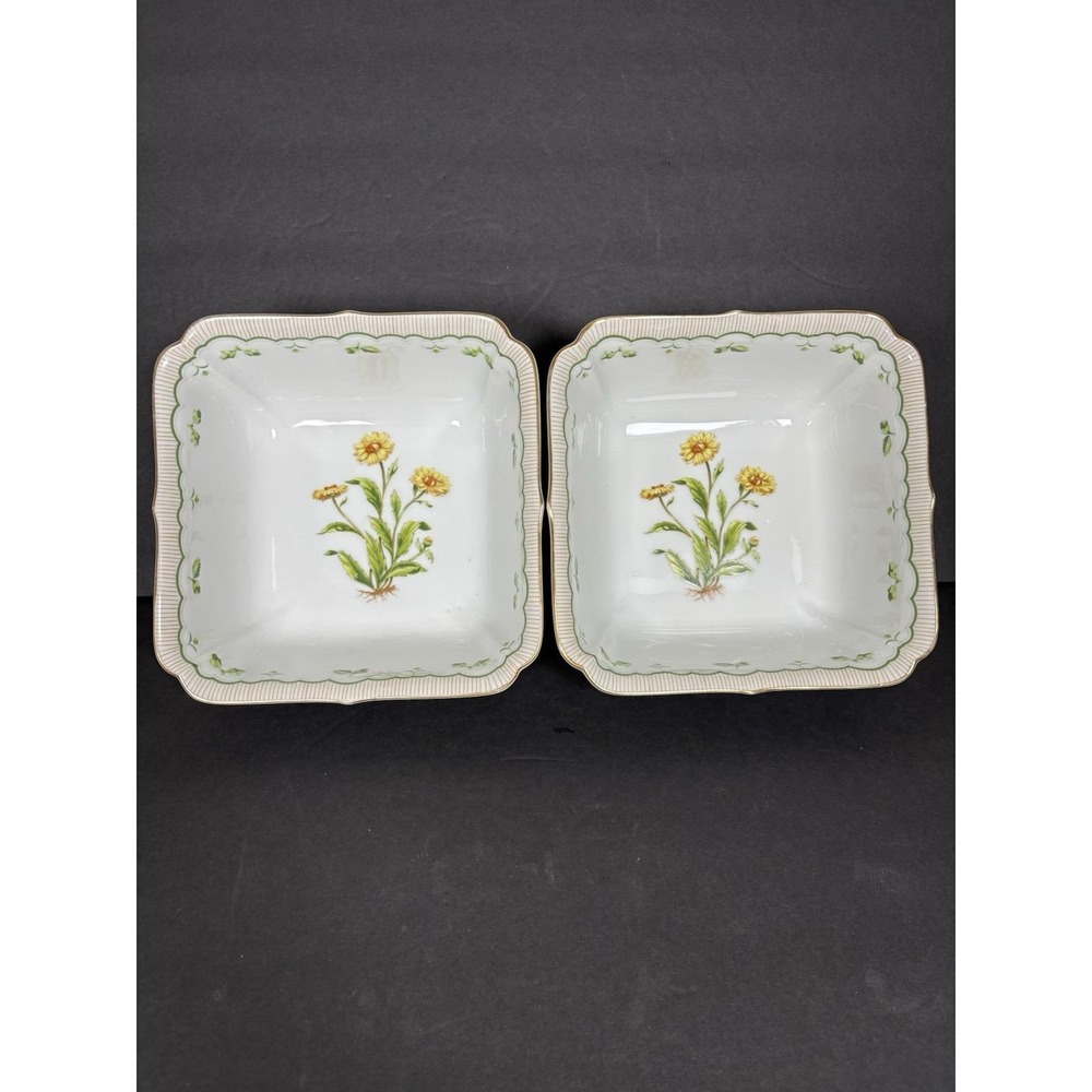 Georges Briard Victorian Gardens 8" Square Vegetable Bowls Corn Marigold Flower